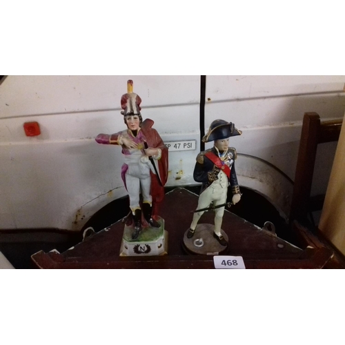 468 - Victorian wall mount 2 shelf corner display cabinet & 2 x napoleonic ceramic figures (napoleon sword... 