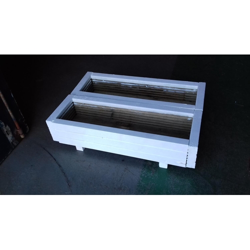 69 - 2 x white trough planters 62 x 21 x 16 cm tall