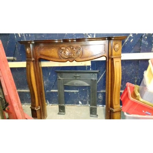 375 - Large wooden fire surround with mantle 140w x 116 cm tall