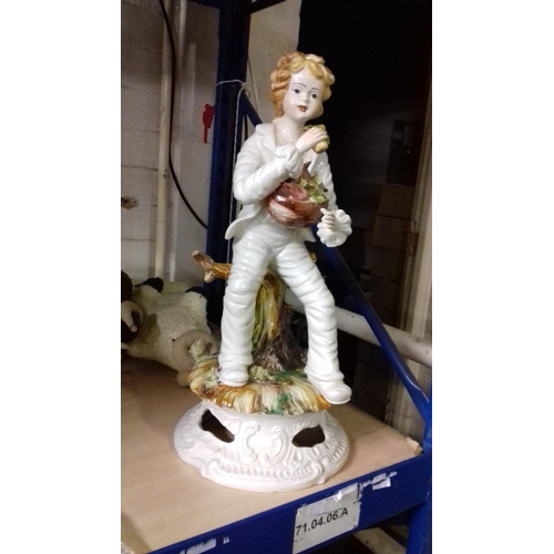 73 - Large approx 48 cm tall capodimonte boy carrying fruit basket figurine