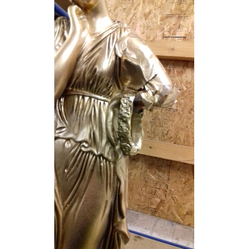 121 - Very large 63 cm tall ceramic lady figure, painted gold. damage to 1 arm