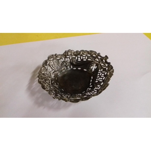 34 - Hallmarked silver pin dish with ornate fretwork