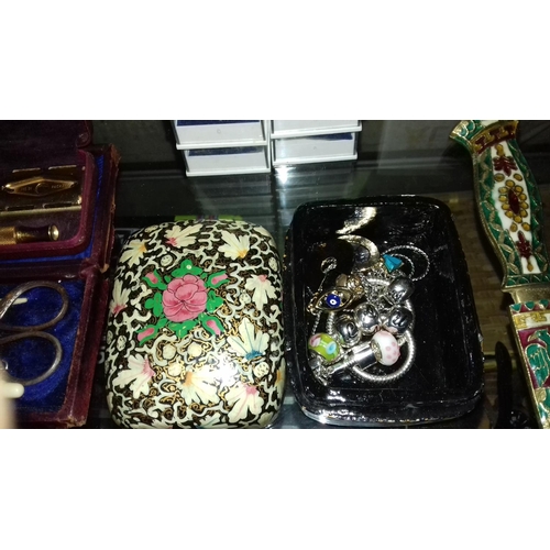 20 - Papier mache trinket box with fashion necklace and bracelet