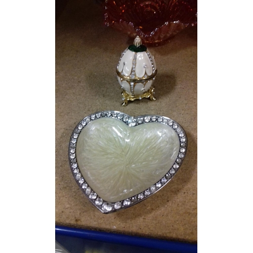 161 - Faberge style egg trinket box & mother of pearl look heart shaped pin dish