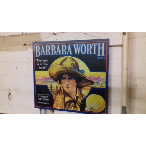 7 - Tin plate repro barbara worth brand advertising sign 36 x 33 cm