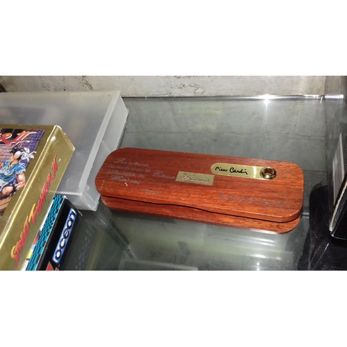 22 - Wooden finish pierre cardin kelly douglas pc730 biro in nice wooden case with engraved verse