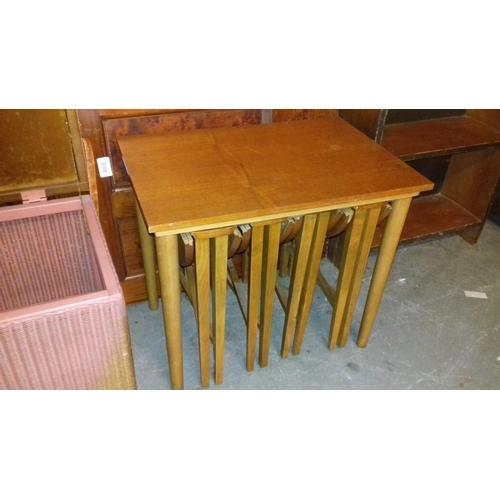 340 - Retro teak portable side table with triple drop leaf under stored occasional tables