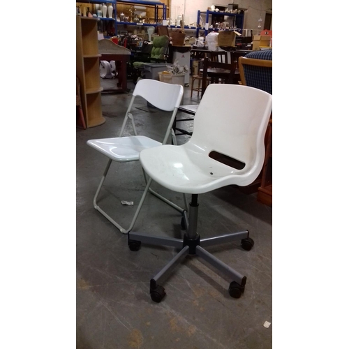 375 - Ikea white office chair and white folding chair