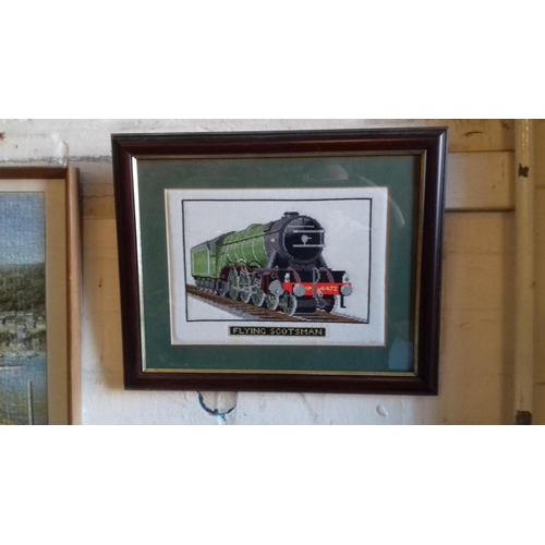 2 - Framed and mounted jigsaw puzzle 7809 childrey manor & framed and mounted needlework picture of flyi... 