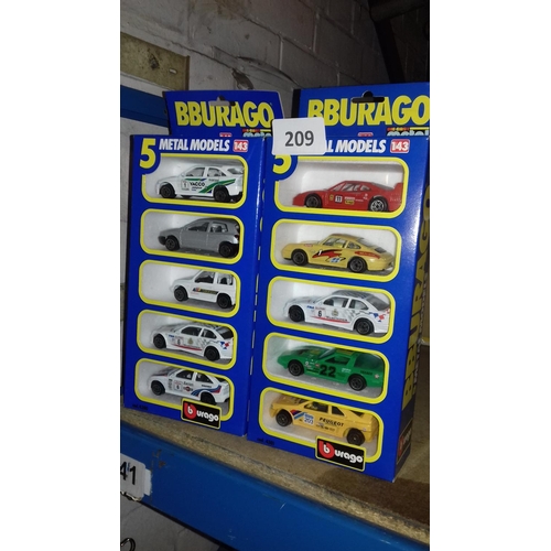 209 - Boxed burago 4300 & 4301 die-cast metal and plastic parts five car box sets