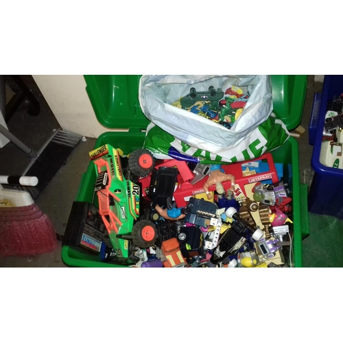 212 - 2 x hard plastic curver pirate chest toy boxes, one full of play worn toy cars and the other full of... 