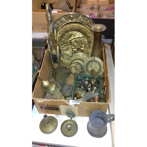 238 - Box of assorted brassware etc.