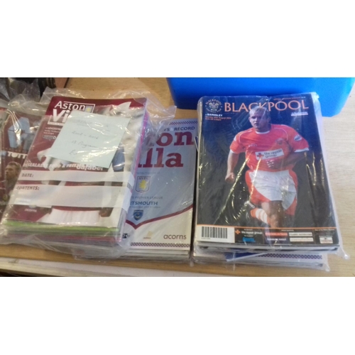 250 - Plastic tub of assorted football programmes inc' crewe, aston villa (2008 - 2016), liverpool (1994 -... 