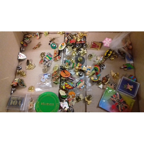 56 - Box of assorted pin badges etc