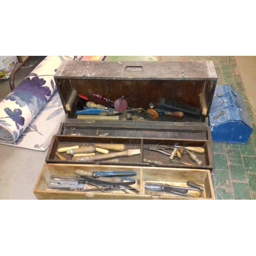 244 - Wooden carpenters tool box and contents