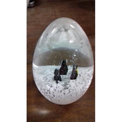 119 - Wholesale box of 6 x glass paperweights , each 8 cm tall with penguin detailing