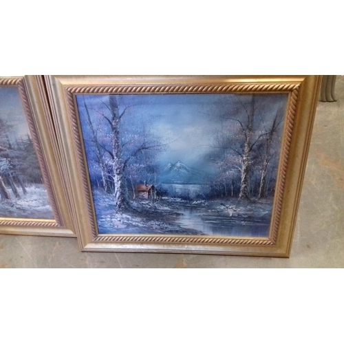 226 - 2 x framed (74 x 55 & 66 x 58 cm) oil painting on canvas winter lakescapes