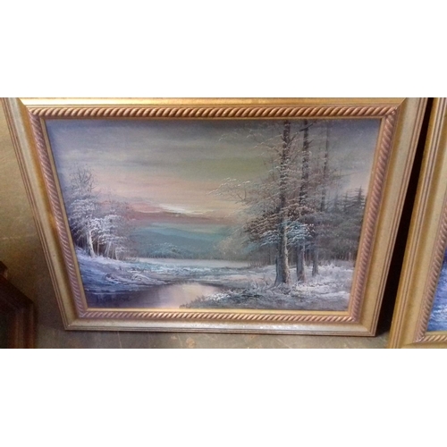 226 - 2 x framed (74 x 55 & 66 x 58 cm) oil painting on canvas winter lakescapes