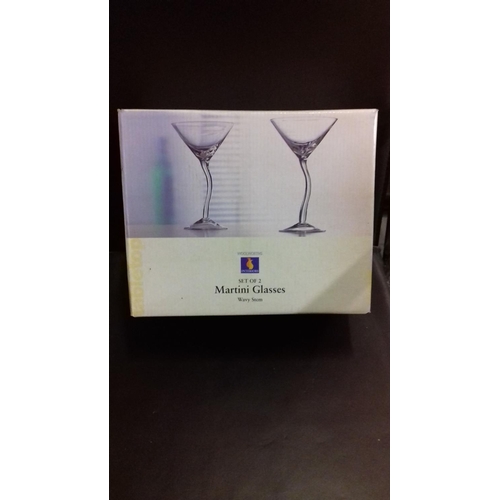 87 - Boxed set of 2 x wavy stem martini glasses