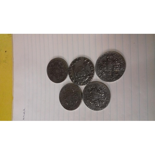 26 - 5 x old spanish coins 1 dated 1740