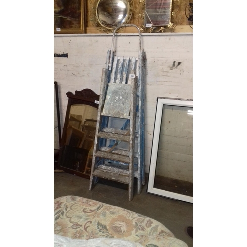 560 - 2 x vintage wooden decorators platform step ladders