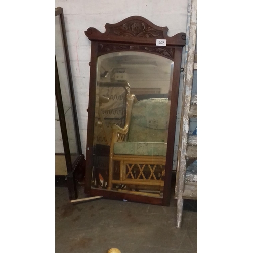 562 - Carved oak dressing table mirror 54 x 97 cm