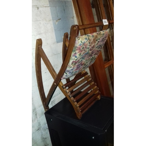 566 - Tapestry and ladder back rocking gout stool