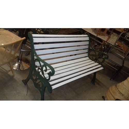 428 - Painted wooden slat cast end garden bench