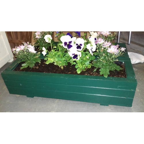 1 - Green trough planter with plants 61 x 20 x 15 cm tall