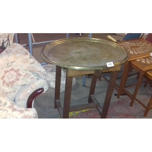 432 - Vintage benares lift off brass tray occasional table