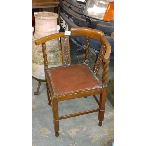 457 - Old carved oak corner chair