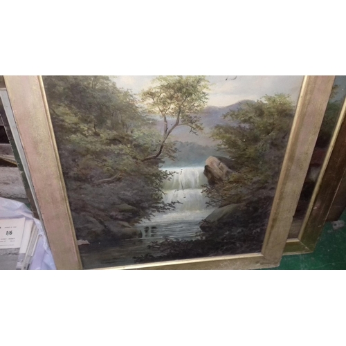 455 - 60 x 49 1/2 cm framed oil on canvas waterfall scene with no visible signature