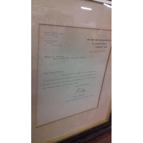 13 - Framed and mounted boy scout association letter of commendation signed and dated september 1913