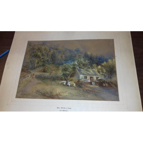 96 - Unframed but mounted turn of the century water colour painting titled 'near bettws y coed' signed A.... 