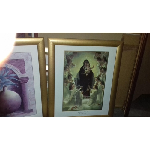 502 - 3 x framed pictures being landscape, Grecian and 58 x 47 cm madonna & child by bouguereau