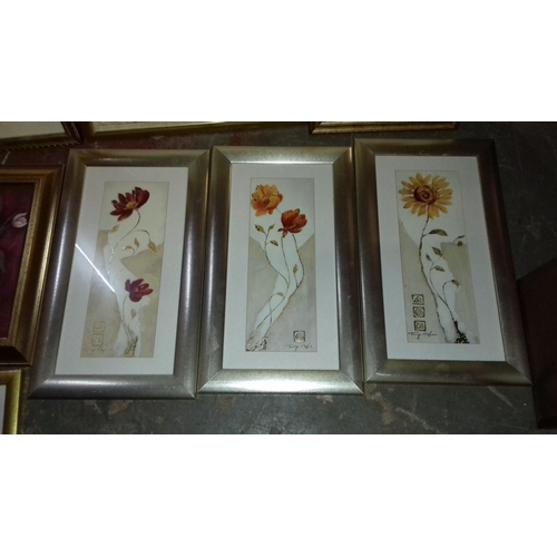 168 - Bundle of 10 x assorted size, gilt framed floral pictures inc' by danhui nai etc