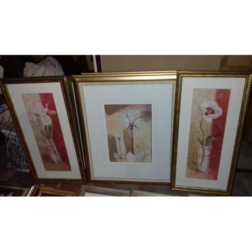 168 - Bundle of 10 x assorted size, gilt framed floral pictures inc' by danhui nai etc