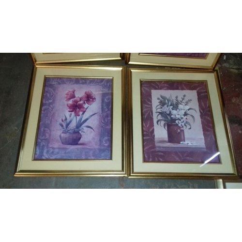 520 - Full set of 4, 64 1/2 x 54 1/2 cm gilt framed vivian flasch floral pictures