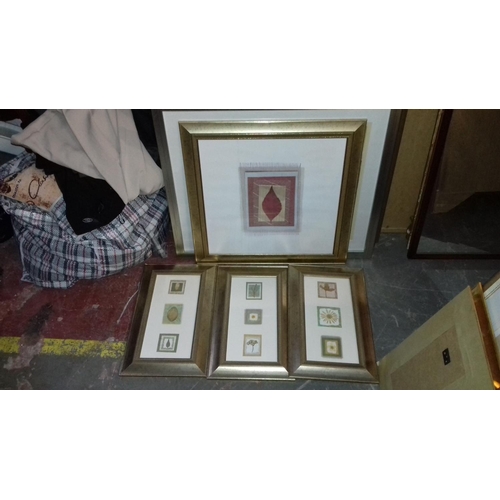 506 - 50 x 49 cm and 3 x other similar smaller gilt framed pictures