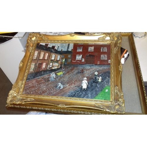 158 - 50 x 40 cm framed northern street scene oil painting signed MAC