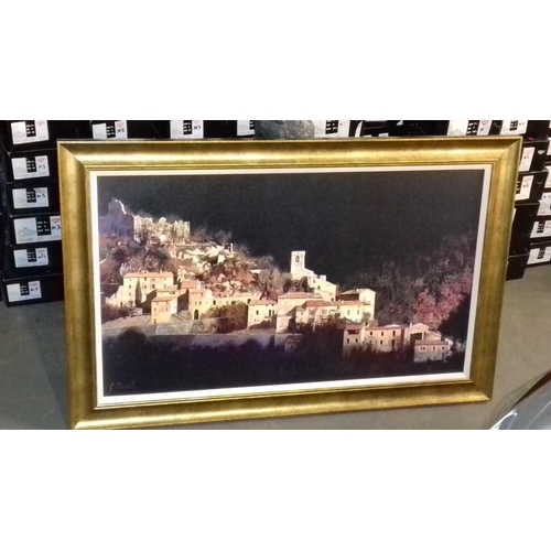 21 - 114 x 74 cm gilt framed mediterranean town night scene picture by Barelli