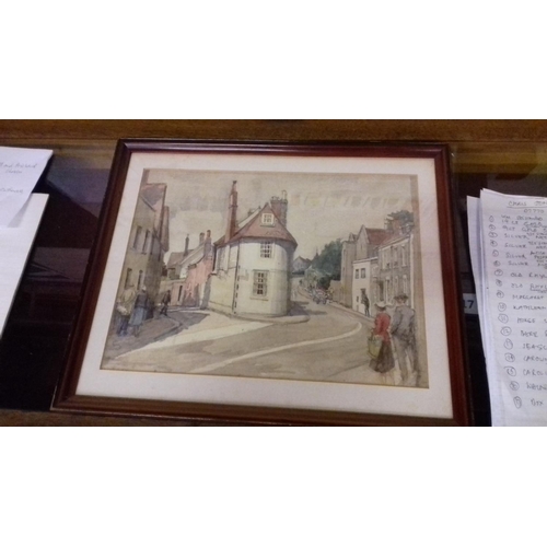 169 - 45 x 37 1/2 cm framed water colour painting of high street lewes by Margaret Kemp Welch