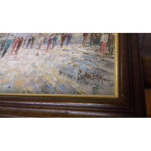 17 - 63 x 54 cm framed oil on board painting paris street scene signed Burnett