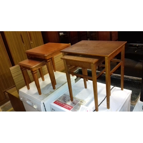 484 - Graduated pair of yew look side tables & other retro pair of herbert gibbs side tables