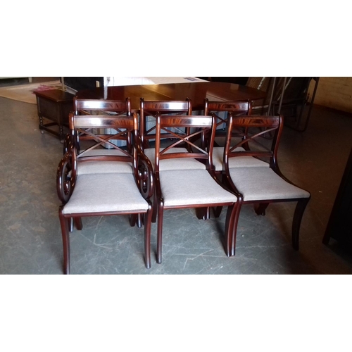 521 - Bridgecraft furniture mahogany extending dining table and 6 chairs including 2 carvers