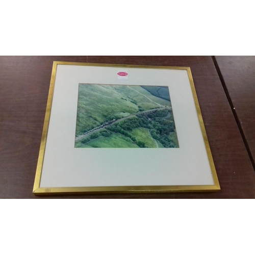 517 - 56 x 52 cm & 65 x 51 cm gilt framed aerial derailment photographs removed from Jarvis Rail head offi... 