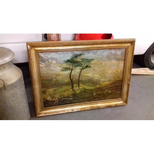 24 - 110 x 79 Victorian gilt framed oil painting landscape scene signed and dated A.K.Meadows 1896 (some ... 