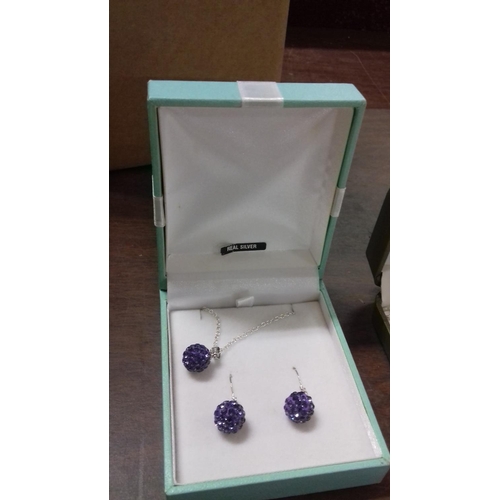 694 - 925 stamped purple moonstone/crystal earring and necklace gift set