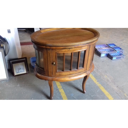 506 - Oval wooden drinks cabinet with lift off top tray approx' 74 x 49 x 75 cm tall, needs minor restorat... 