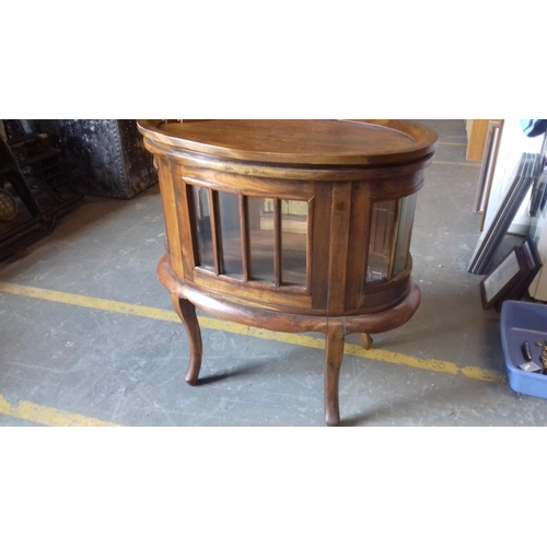 506 - Oval wooden drinks cabinet with lift off top tray approx' 74 x 49 x 75 cm tall, needs minor restorat... 